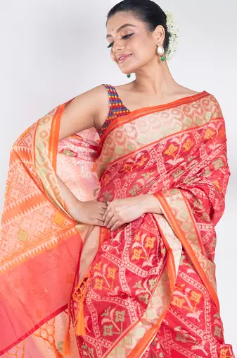 Banarasi patola saree in red color