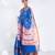 Varanasi chanderi saree in blue color with tree motifs and golden border