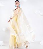 Banarasi chanderi saree in vintage yellow color with zari border