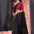 Black georgette saree with lurex gold stripes and scallop embroidered border