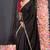 Black georgette saree with lurex gold stripes and scallop embroidered border