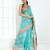 Ice blue banarasi cotton silk saree with floral motifs in antique copper gold zari