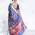 Banarasi kora organza saree in navy blue color with multicolor motifs with copper zari