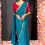 TEAL BLUE GEORGETTE SAREE WITH LUREX GOLD STRIPES AND SCALLOP EMBROIDERED BORDER