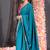 TEAL BLUE GEORGETTE SAREE WITH LUREX GOLD STRIPES AND SCALLOP EMBROIDERED BORDER