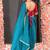 TEAL BLUE GEORGETTE SAREE WITH LUREX GOLD STRIPES AND SCALLOP EMBROIDERED BORDER