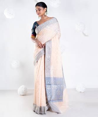 Banarasi chanderi cotton in casata pink color with dual shade and zari border 1