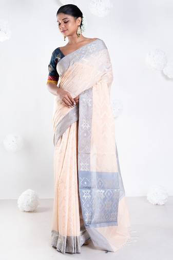 Banarasi chanderi cotton in casata pink color with dual shade and zari border