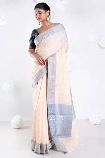 Banarasi chanderi cotton in casata pink color with dual shade and zari border