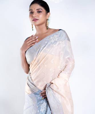 Banarasi chanderi cotton in casata pink color with dual shade and zari border 2