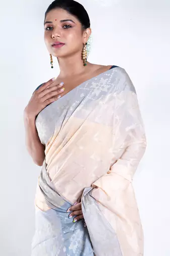 Banarasi chanderi cotton in casata pink color with dual shade and zari border