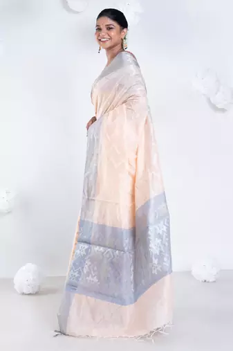 Banarasi chanderi cotton in casata pink color with dual shade and zari border