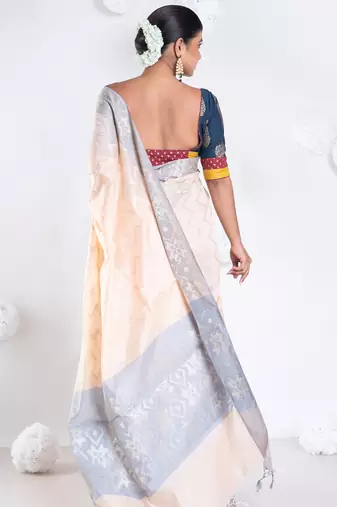 Banarasi chanderi cotton in casata pink color with dual shade and zari border