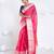 Banarasi kora cotton saree in hot pink color with floral jaal and golden border