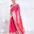 Banarasi kora cotton saree in hot pink color with floral jaal and golden border