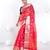 Banarasi kora cotton saree in sunset red color with floral jaal and golden border
