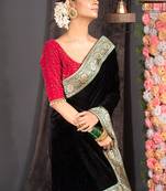 BLACK VELVET SAREE WITH BROCADE BANARASI BORDER