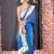 Royal blue organza saree with gold gota border and fringe lace
