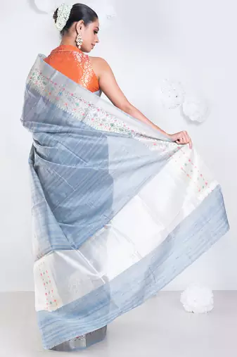 Banarasi chanderi cotton in grey color with dual shade and zari border