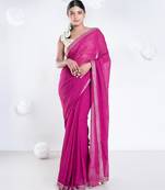 Georgette saree with pink color with golden embroidered border