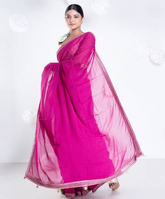 Georgette saree with pink color with golden embroidered border 3
