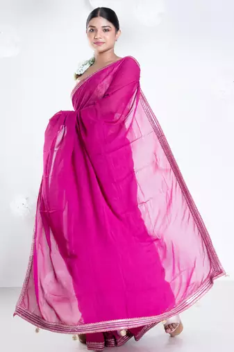 Georgette saree with pink color with golden embroidered border