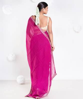 Georgette saree with pink color with golden embroidered border 4