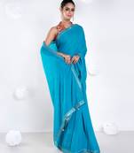 Georgette saree with blue color with golden embroidered border
