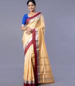 Kanjivaram silk saree in beige color with maroon and silver border