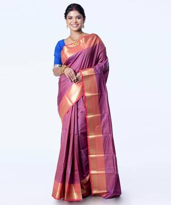 Kanjivaram saree in dark maroon color with golden mahapar border 1