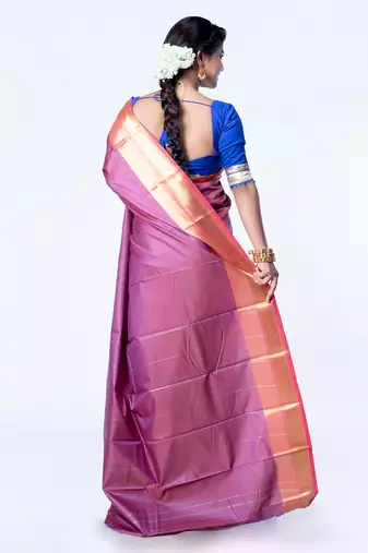 Kanjivaram saree in dark maroon color with golden mahapar border