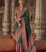 green poly viscose silk blend polka dot printed banarasi saree