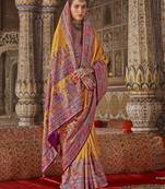 mustard poly viscose silk blend polka dot printed banarasi saree