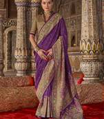 purple poly viscose silk blend polka dot printed banarasi saree