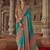 teal poly viscose silk blend polka dot printed banarasi saree