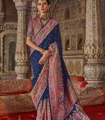royal blue poly viscose silk blend polka dot printed banarasi saree