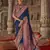 royal blue poly viscose silk blend polka dot printed banarasi saree