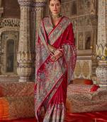 red poly viscose silk blend polka dot printed banarasi saree