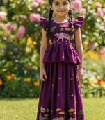 Softsilk with animal motif work girls pavadai lehenga set