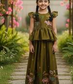 Softsilk with animal motif work girls pavadai lehenga set