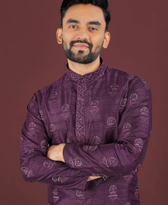 Purple embroidered silk straight kurta 4