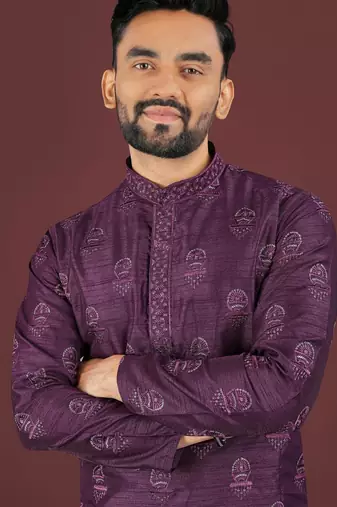 Purple embroidered silk straight kurta