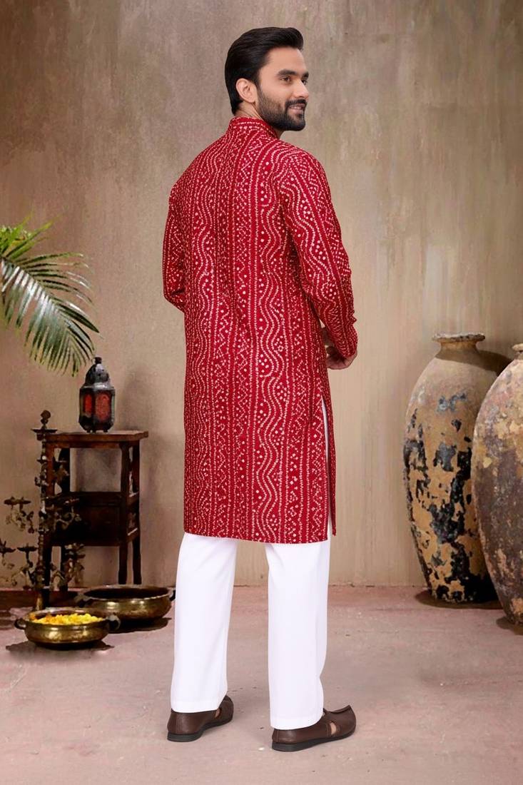 Maroon printed cotton straight kurta