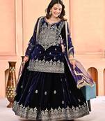 Navy blue viscose Straight Suit Set
