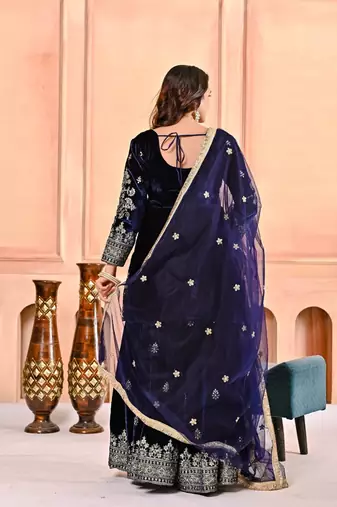 Navy blue viscose Straight Suit Set
