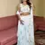 White Georgette Hand-Painted Floral Lehenga with Kodi Work Blouse and Matching Dupatta