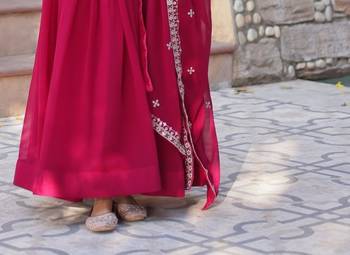 Pink Faux Blooming Designer Gown with Heavy Zari   Sequins Embroidery & Matching Sequins Dupatta 2