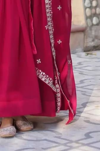Pink Faux Blooming Designer Gown with Heavy Zari   Sequins Embroidery & Matching Sequins Dupatta