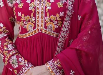 Pink Faux Blooming Designer Gown with Heavy Zari   Sequins Embroidery & Matching Sequins Dupatta 4