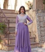 Lavender Star Georgette Beads & Sequins Embroidered Designer Gown for Party & Wedding Wear